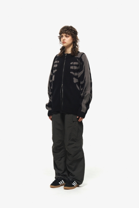 ★CPGN STUDIO★[2-WAY] Skull Bone Knit Zip-up Black★ CPGN STUDIO】24SS☆ [2-WAY] Skull Bone Knit Zip-up