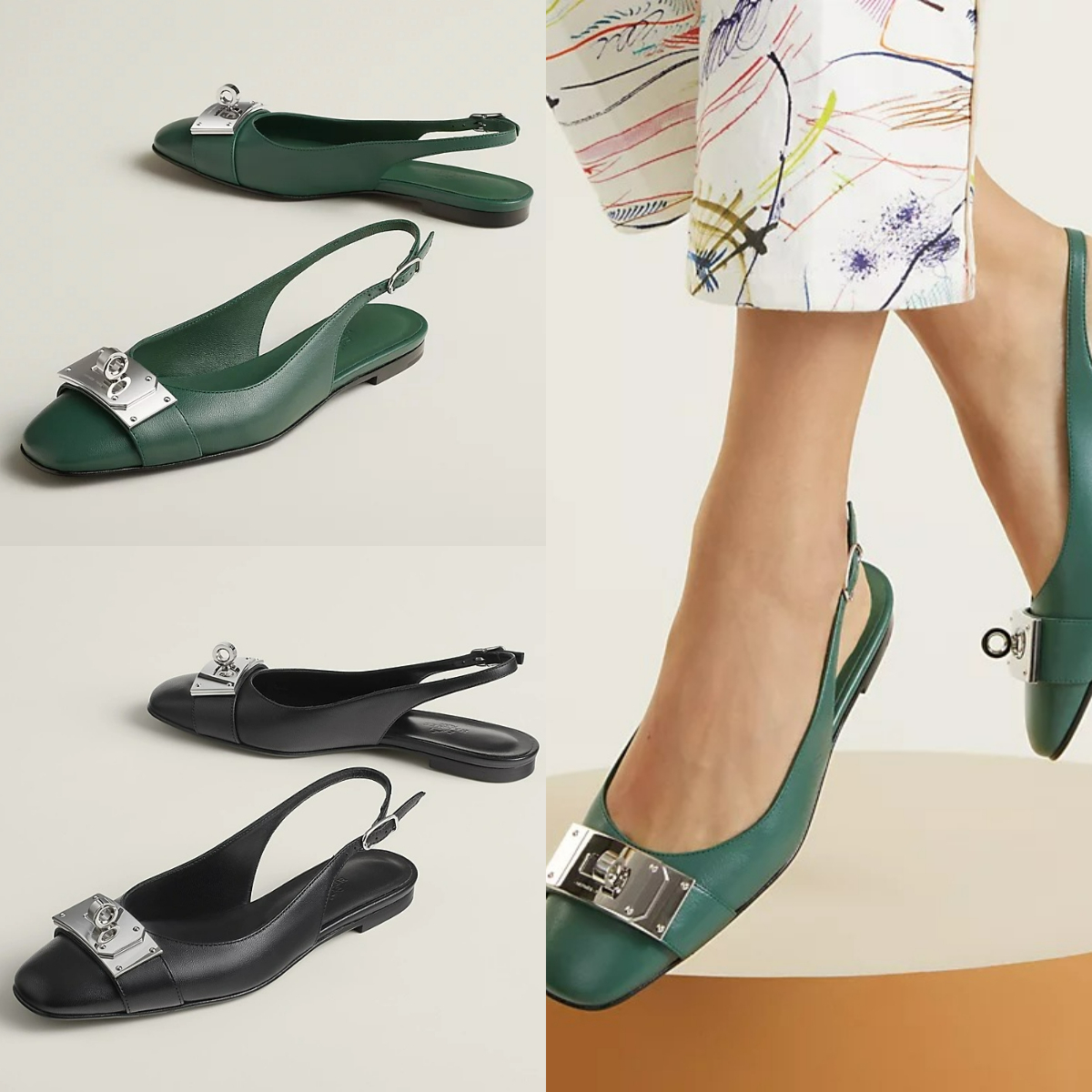 新作*HERMES*ケリーバックルスリングバックパンプス Innocente