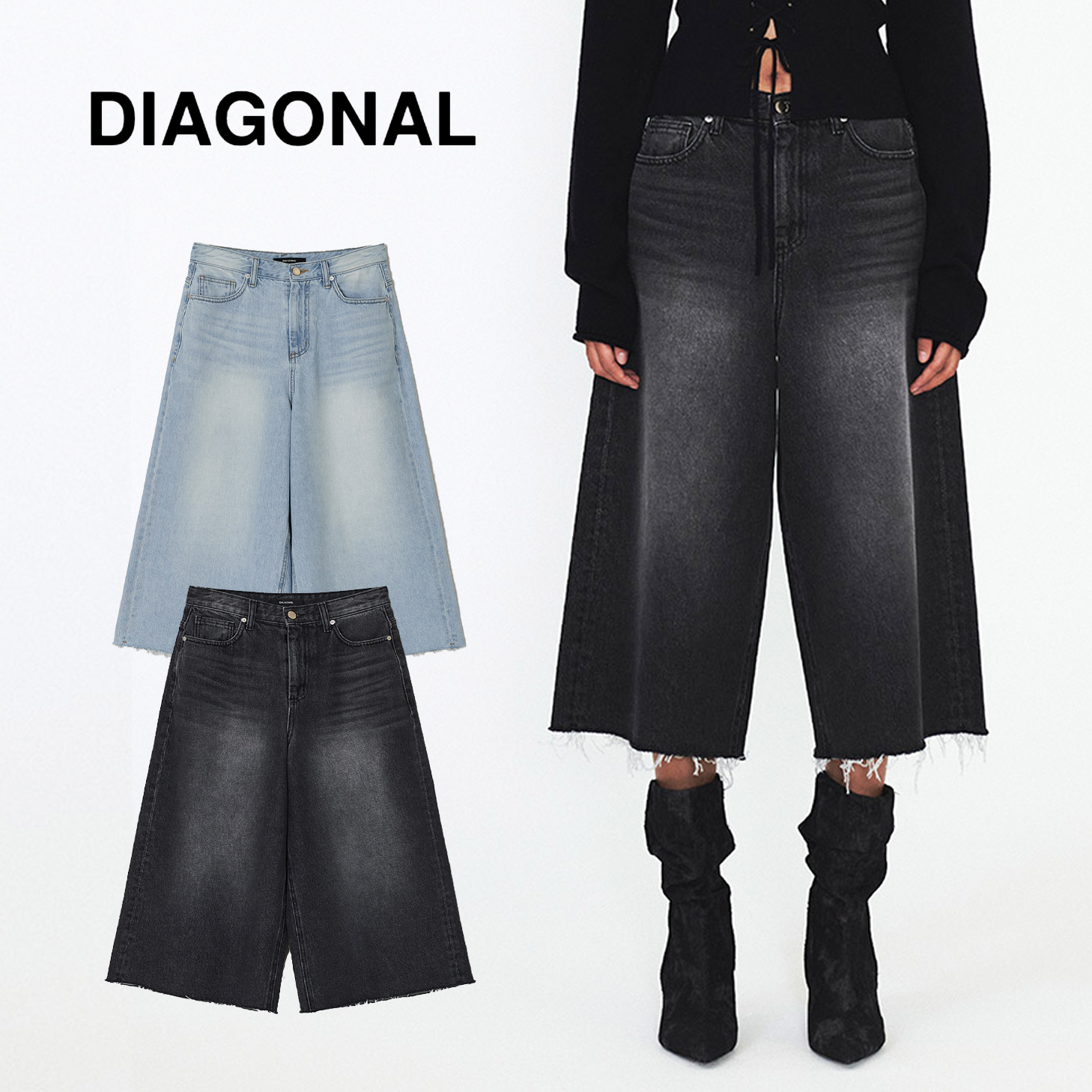 デニム・ジーパン DIAGONAL : 24SS / CUTTING BERMUDA DENIM PANTS (2COLORS)