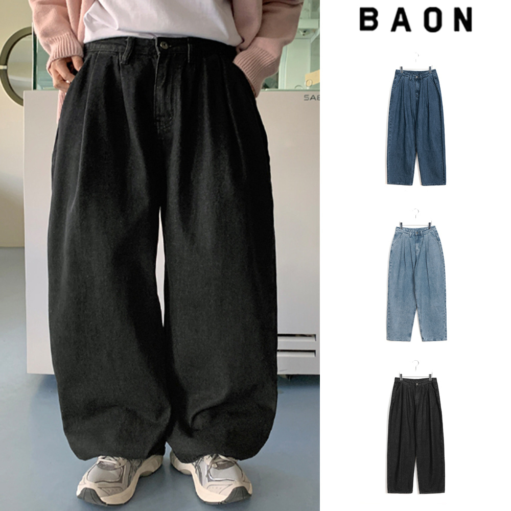 【BAON】[unisex] Picoto Pintuck Wide Denim Pants