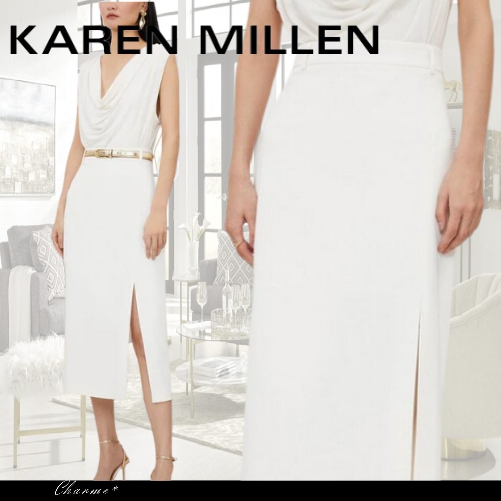 KAREN MILLEN ミディ スカート アイボリー ハイウェスト Aライン
