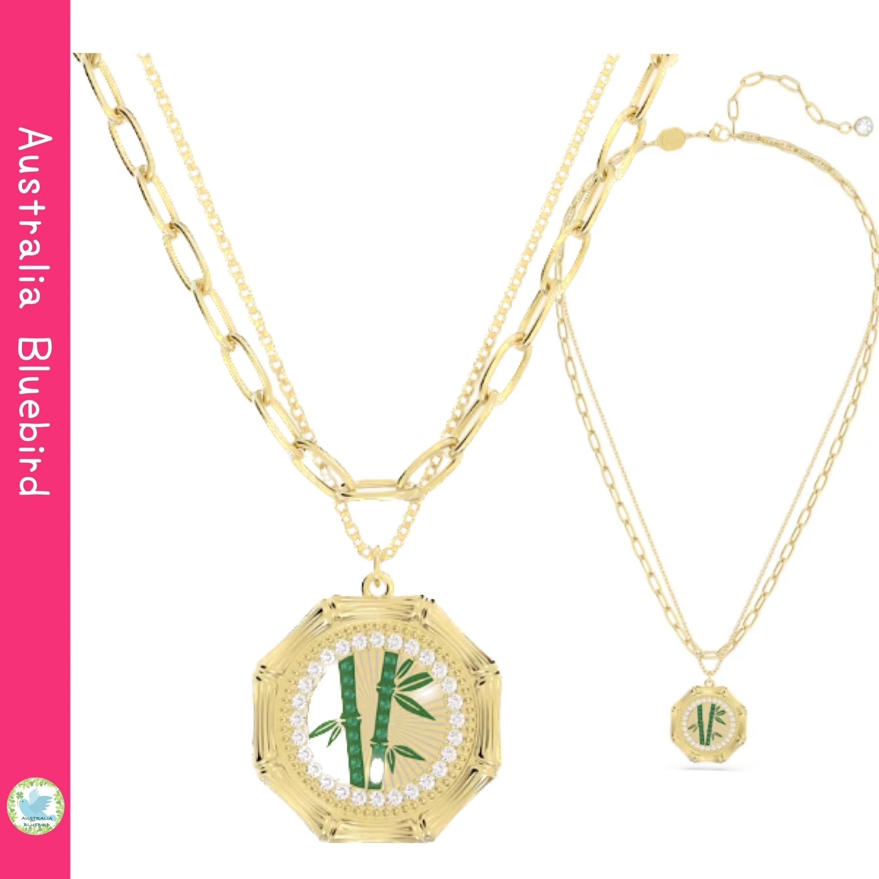 SALE★SWAROVSKI Dellium 八角形 バンブー ネックレス グリーン