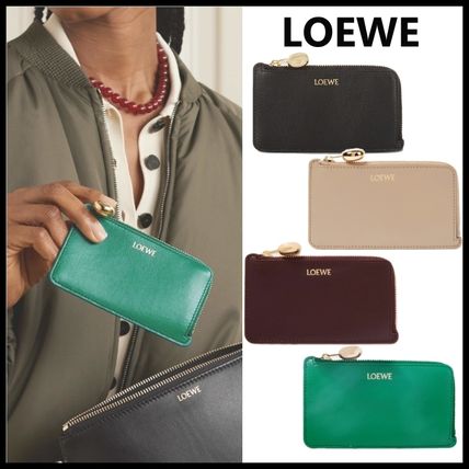 LOEWE Card Holders Plain Leather Long Wallet  Small Wallet Logo Card Cases