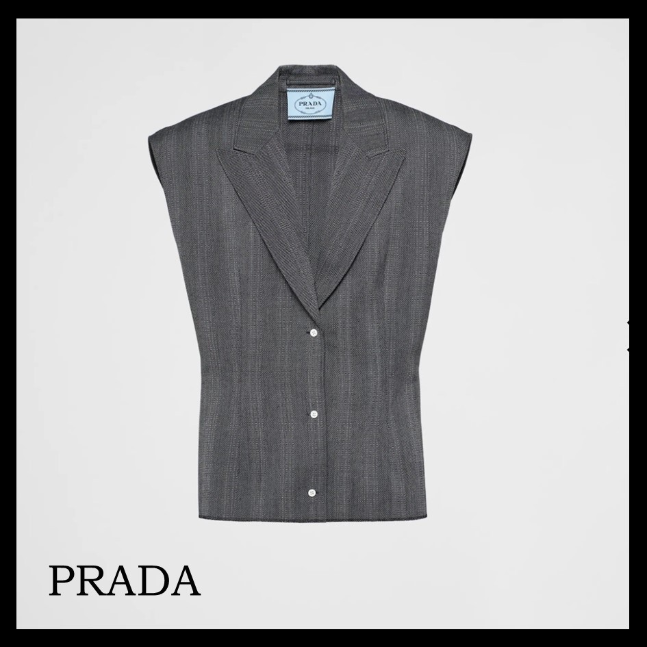 PRADA】シングルブレスト ピンストライプ ウール ベスト