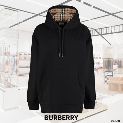 Burberry Hoodies & Sweatshirts Other Plaid Patterns Unisex Nylon Rib Blended Fabrics