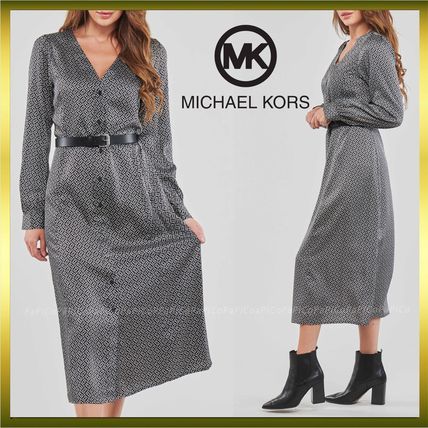 Michael Kors Dresses Monogram Casual Style V-Neck Long Sleeves Medium Long