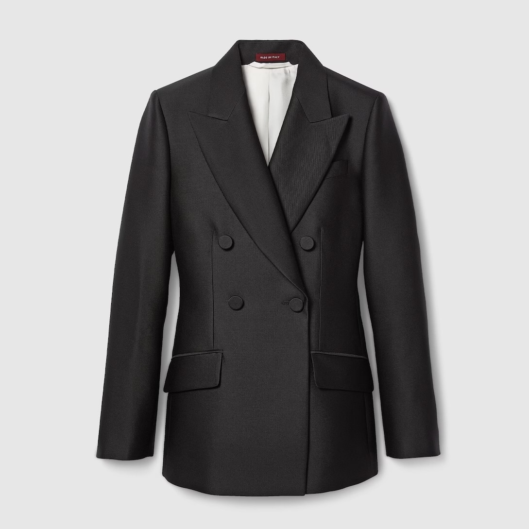 GUCCI《ダブルブレスト ジャケット》ウールシルク ブラック 直営