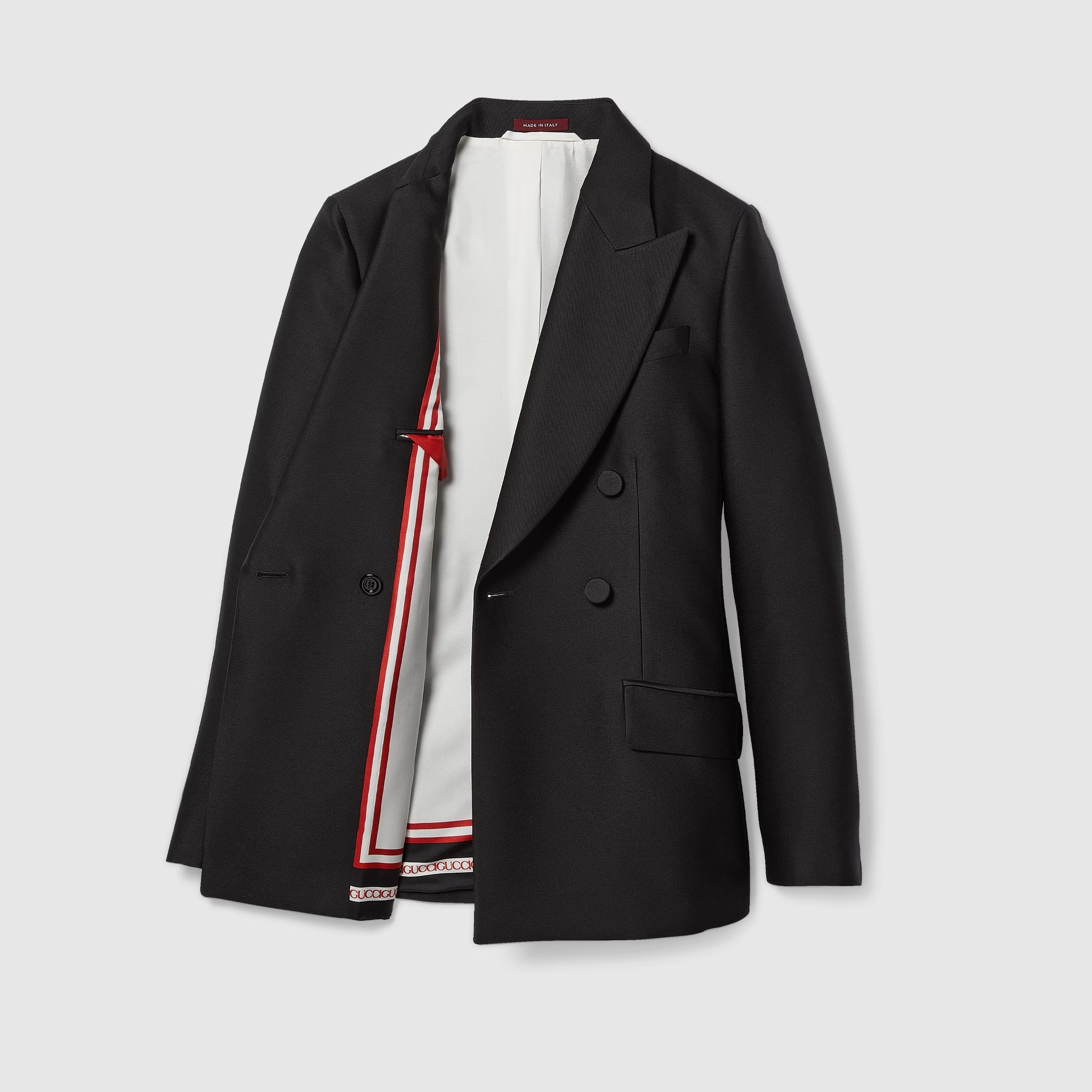GUCCI《ダブルブレスト ジャケット》ウールシルク ブラック 直営