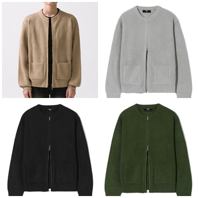 [TRILLION] WASHABLE ROUND NECK HACHI ZIP UP KNIT ★ニット