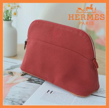 HERMES Pouches & Cosmetic Bags Canvas Plain Logo Pouches & Cosmetic Bags