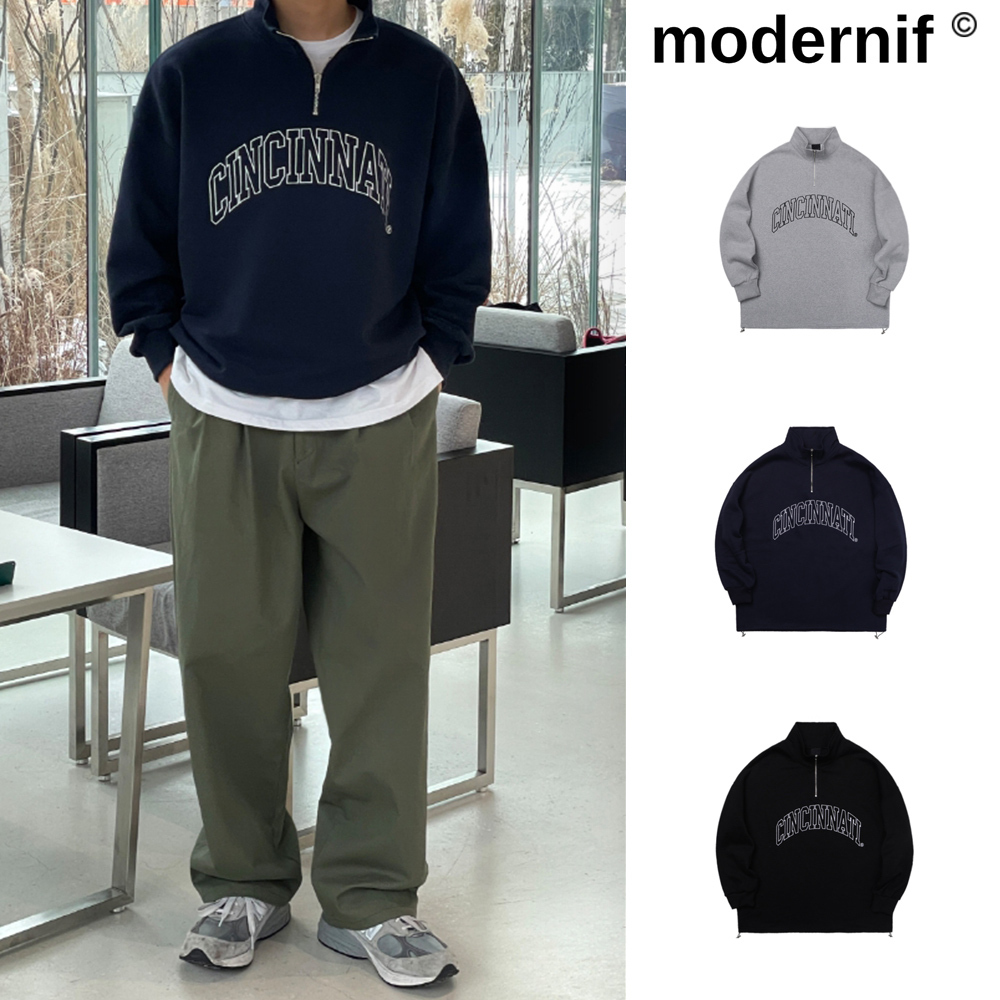 【MODERNIF】Cincinnati Semi-Zip-Up String Sweatshirt