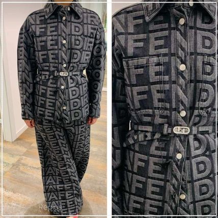 FENDI Dresses Casual Style Denim Collaboration Long Sleeves Cotton Medium