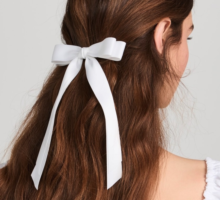 Shashi バレッタ ヘアーアクセサリー リボン ホワイト タイ