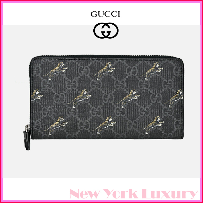 Gucci★素敵！GG Supreme Tiger Print Zip Around Wallet