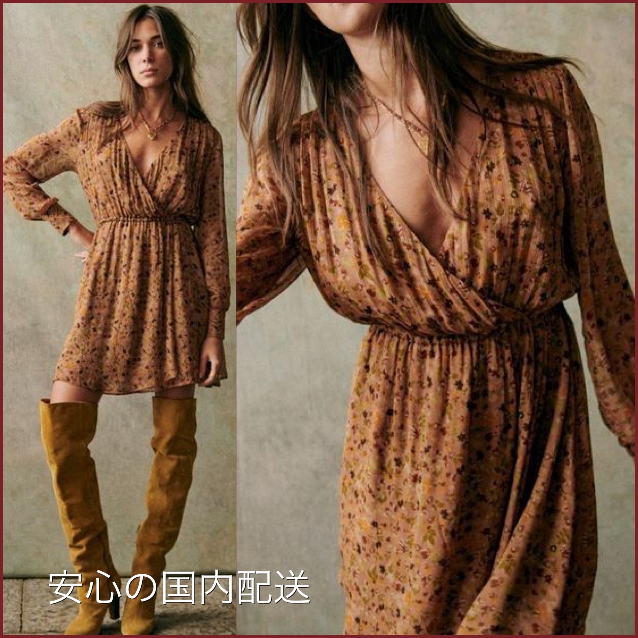 【安心の国内配送】セザンヌ 花柄 カシュクール ミニ ワンピース