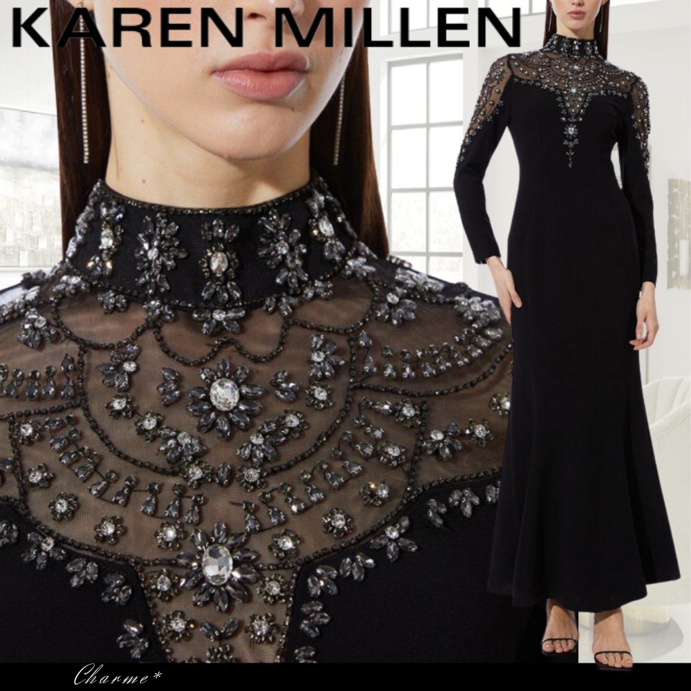 KAREN MILLEN マキシドレス ハイネック クリスタル 長袖