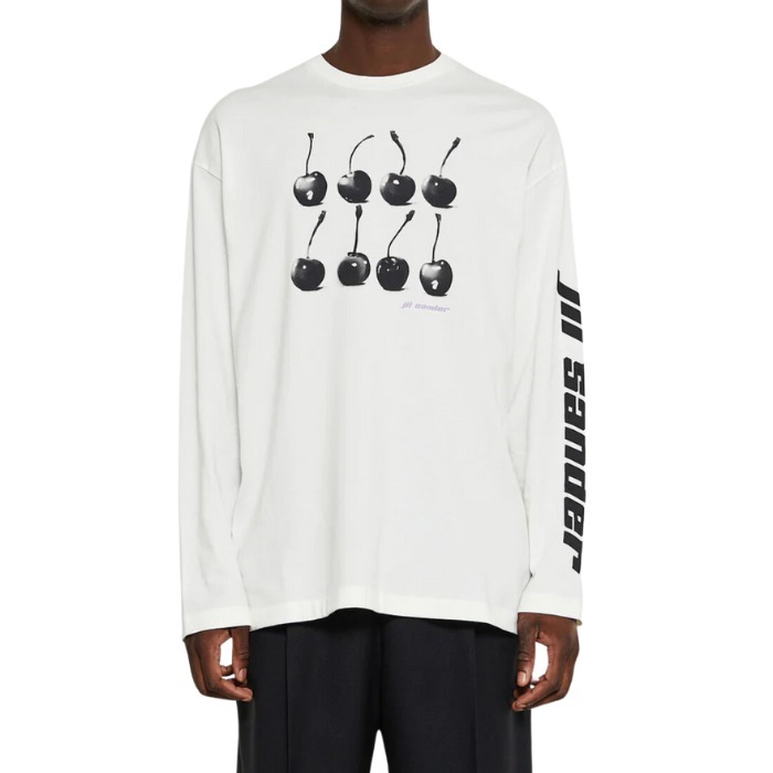 【JIL SANDER】ホワイト プリント ロングスリーブ Tシャツ
