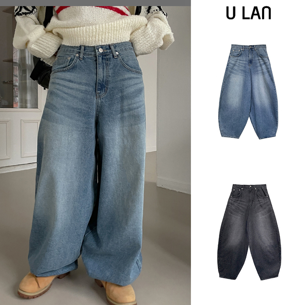 【U LAN】Feed Balloon Wide Denim Pants