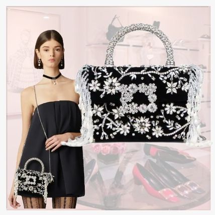 Roger Vivier] ミニ フラワー ストラスバックルクラッチバッグ