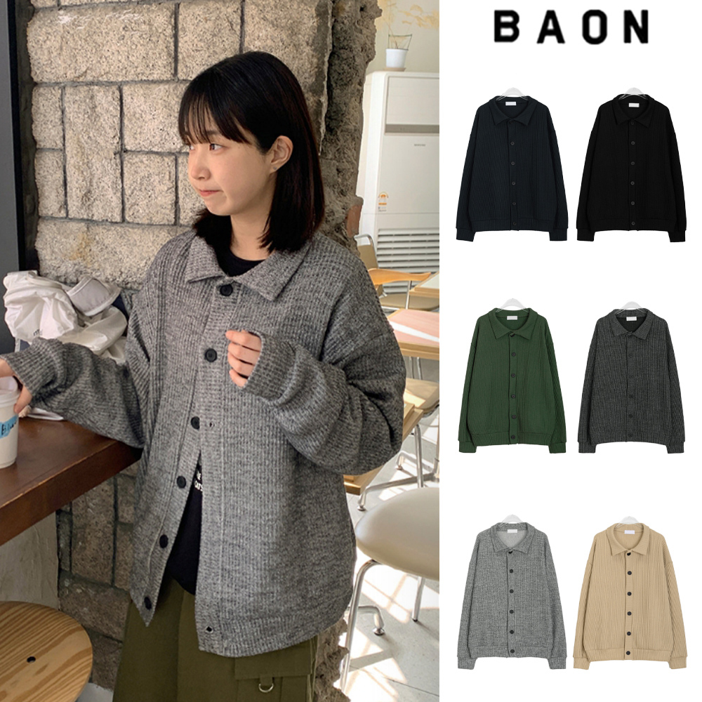 【BAON】[unisex] Shoino Over Ribbed Collar Cardigan