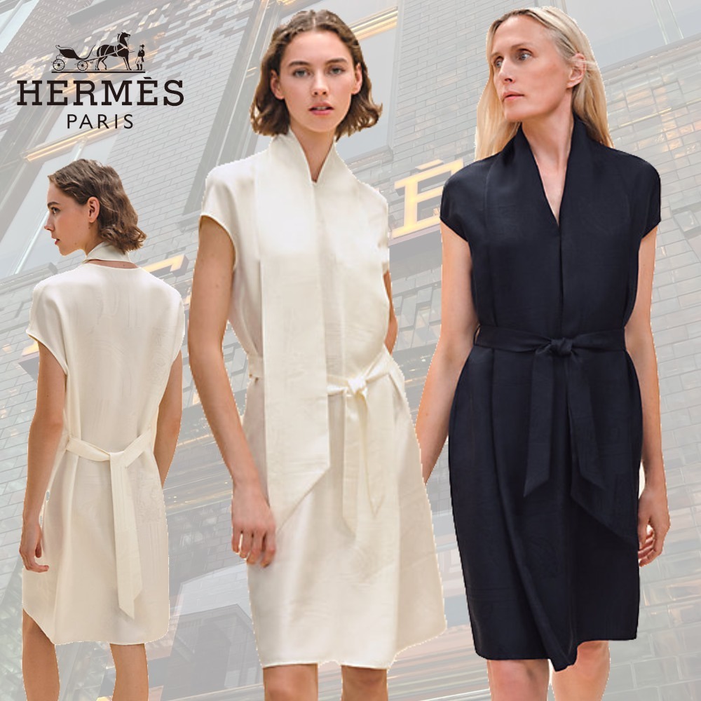 シンプルが◎ HERMES Jacquard en Desordreラヴァリエールドレス