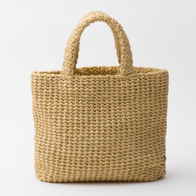 【大注目】PRADA◆ラフィア風 スモール トートバッグ 刺繍ロゴ 大注目】PRADA◇ラフィア風 スモール トートバッグ 刺繍ロゴ