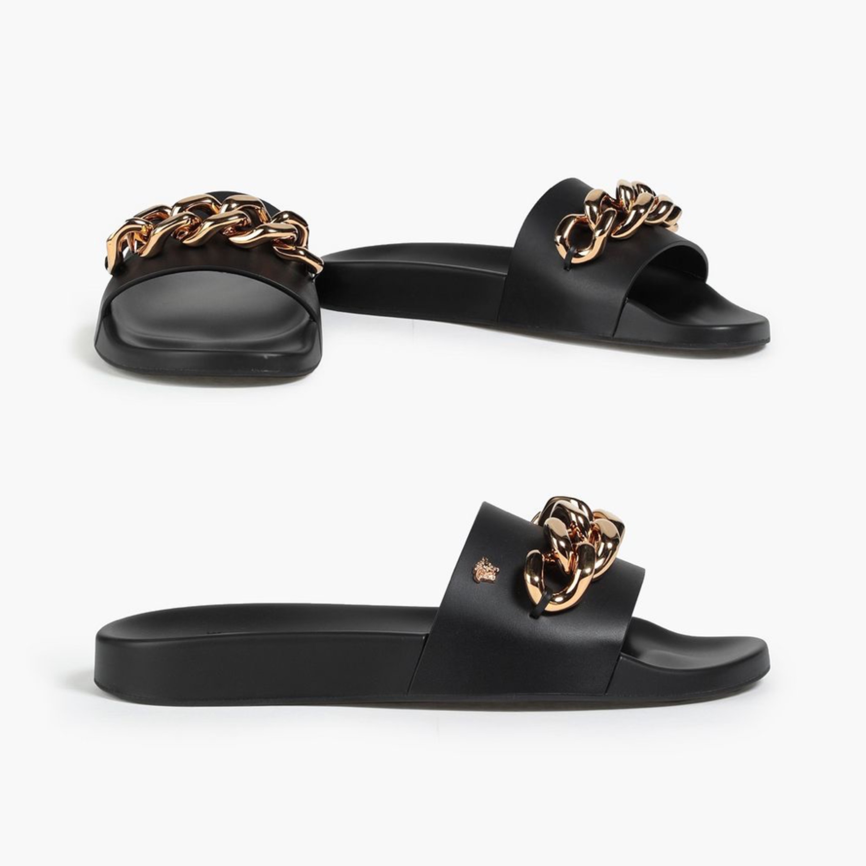 VIP買付★VERSACE チェーン付き レザー スライドサンダル