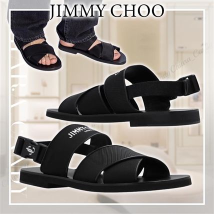 Jimmy Choo More Sandals Logo Blended Fabrics Monogram Plain Leather Street Style