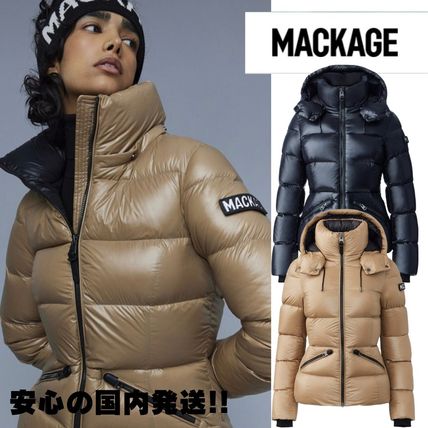 Mackage Down Jackets Nylon Fur Plain Leather Medium Logo Front Button