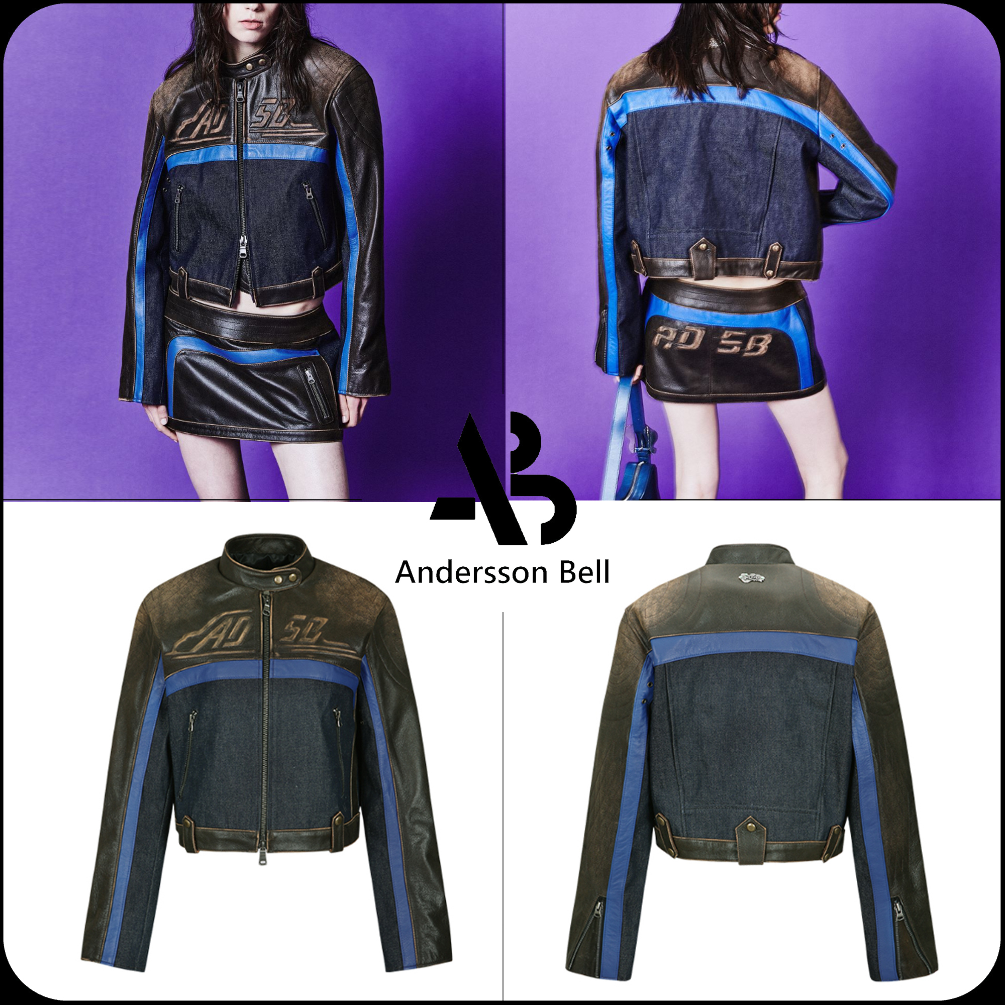 [ANDERSSON BELL]★(WOMEN) DENIM COMBO RACING LEATHER JACKET