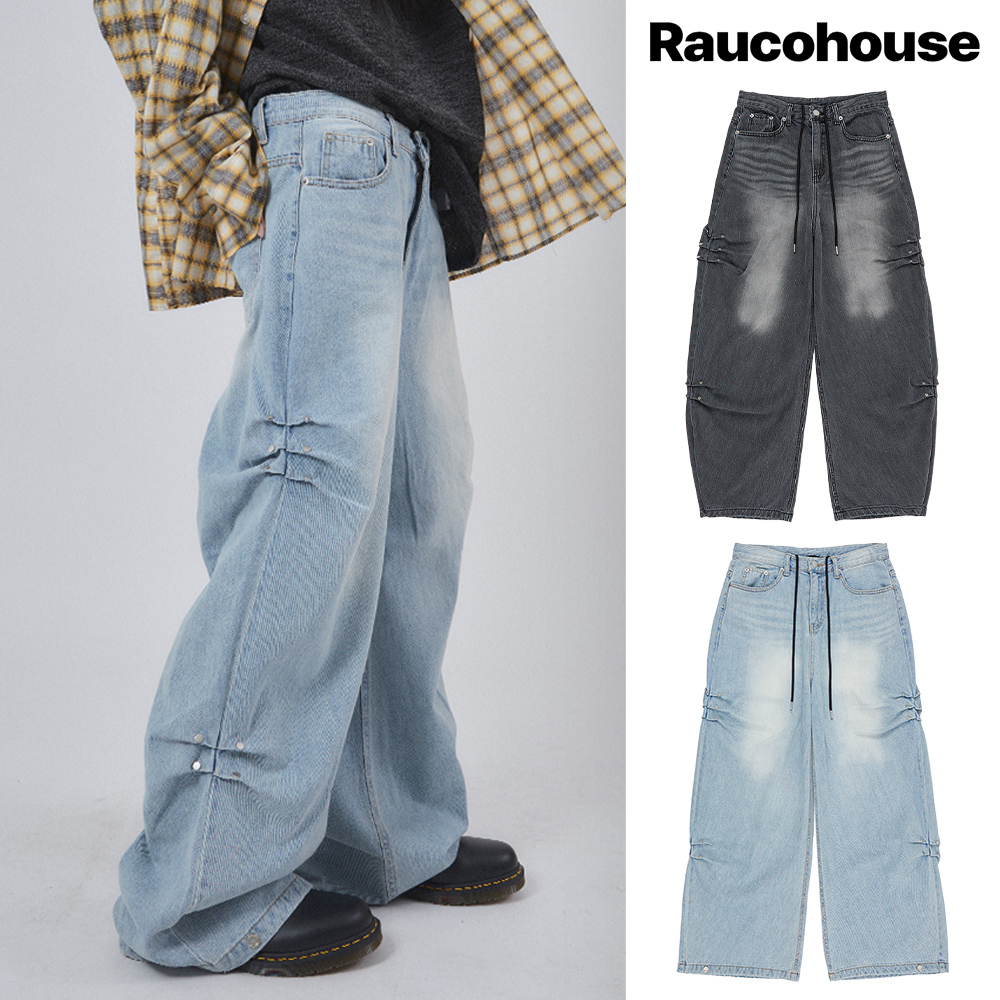 【Raucohouse】Folds rivet over denim pants