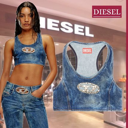 DIESEL Tanks & Camisoles Denim Blended Fabrics Street Style U-Neck Plain Cotton