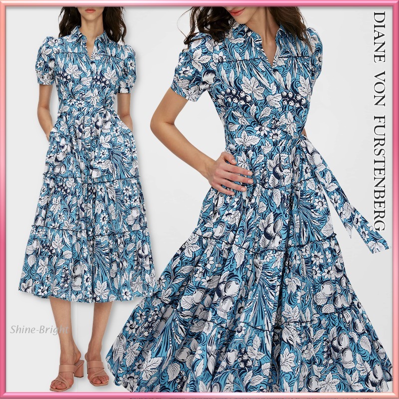 ＜関税込＞DVF＊コットン混フローラル ティアードミディドレス