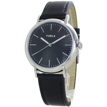 FURLA Analog Casual Style Leather Round Party Style Quartz Watches