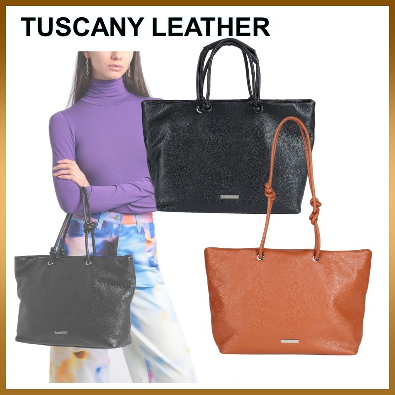 【TUSCANY LEATHER】ハンドバッグ レザー ロゴ ダブルハンドル