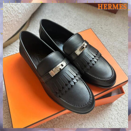 HERMES Loafer & Moccasin Plain Leather Party Style Formal Style  Logo