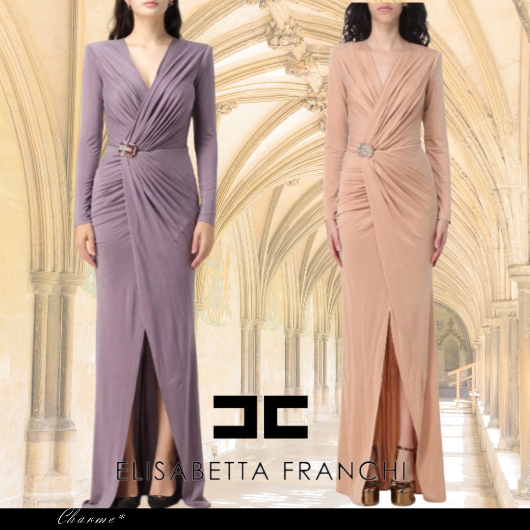 ERISABETTA FRANCHI レッドカーペットドレス 長袖 Vネック