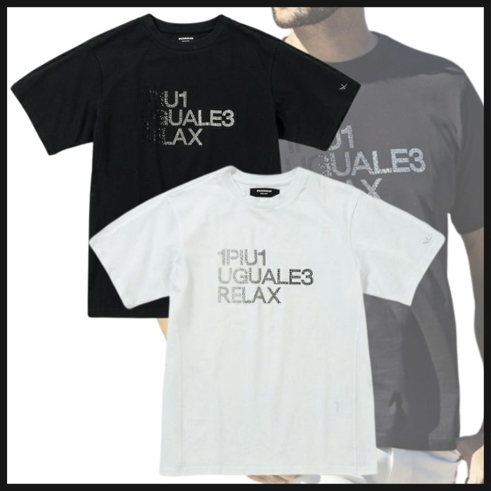 国内発送【1PIU1UGUALE】ラインストーンロゴ半袖Tシャツ/2COLOR