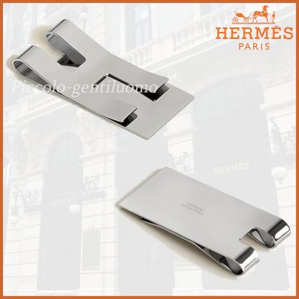 HERMES Money Clips Unisex Street Style Plain Logo Metallic Money Clips