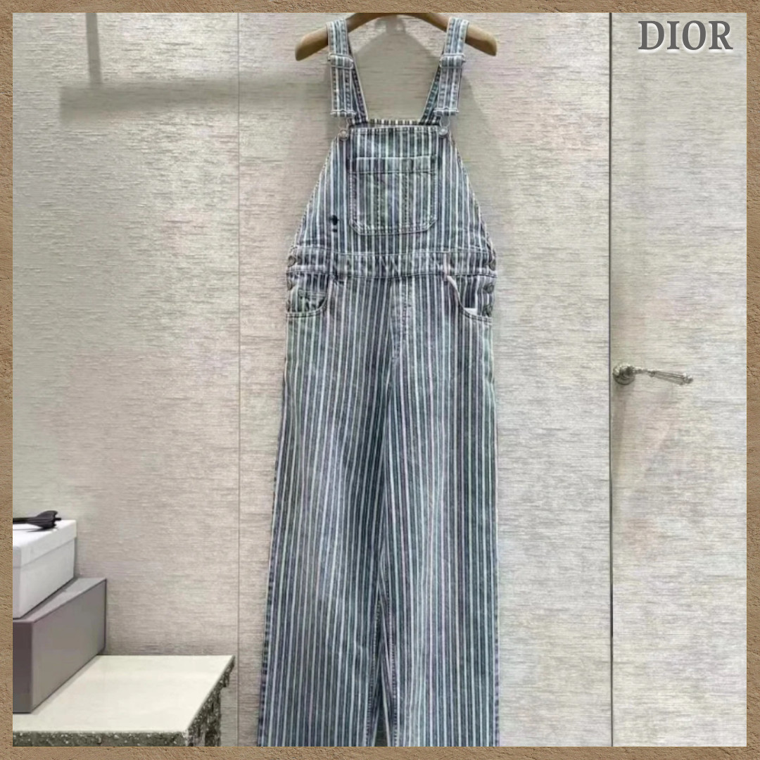 【DIOR】ストライプ オーバーオール デニム