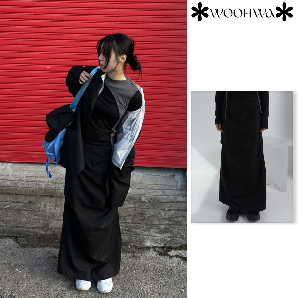 【WOOHWA】SHIRRING SLIT LONG SK