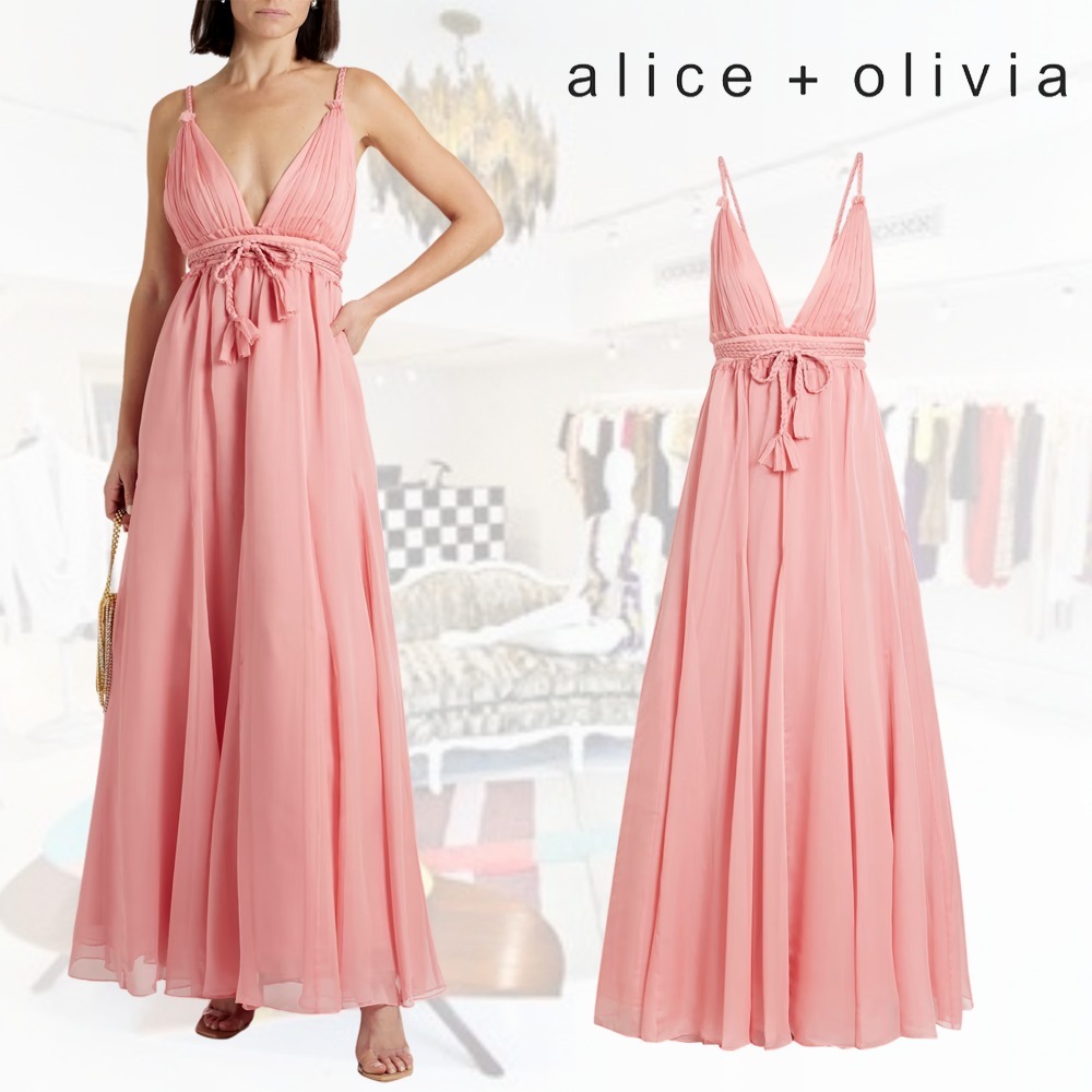 ALICE+OLIVIA シフォン ロングドレス 編み込みトリム