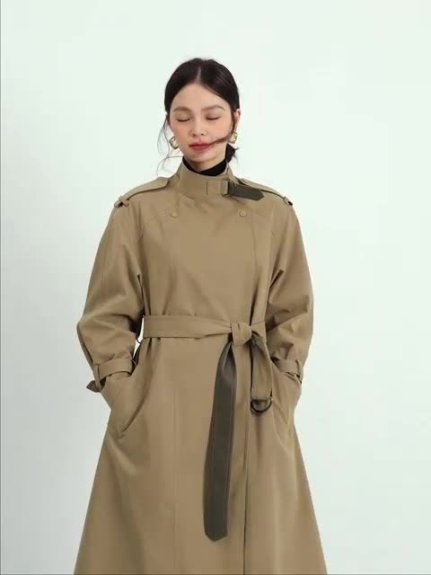 トレンチコート ロングコート スタンドカラー 韓国 S~M