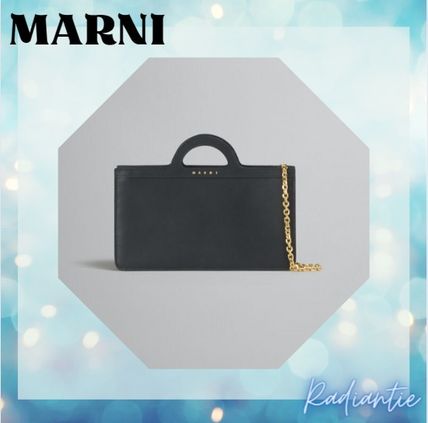 MARNI Long Wallets Black leather long wallet with chain strap