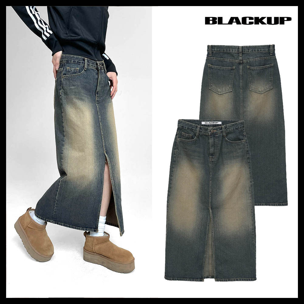 ★関税/送料込★Black up☆Log Washing Long Denim Skirt★1色