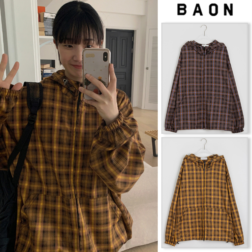 【BAON】[unsiex] Toko Check Over Hood Zip-up