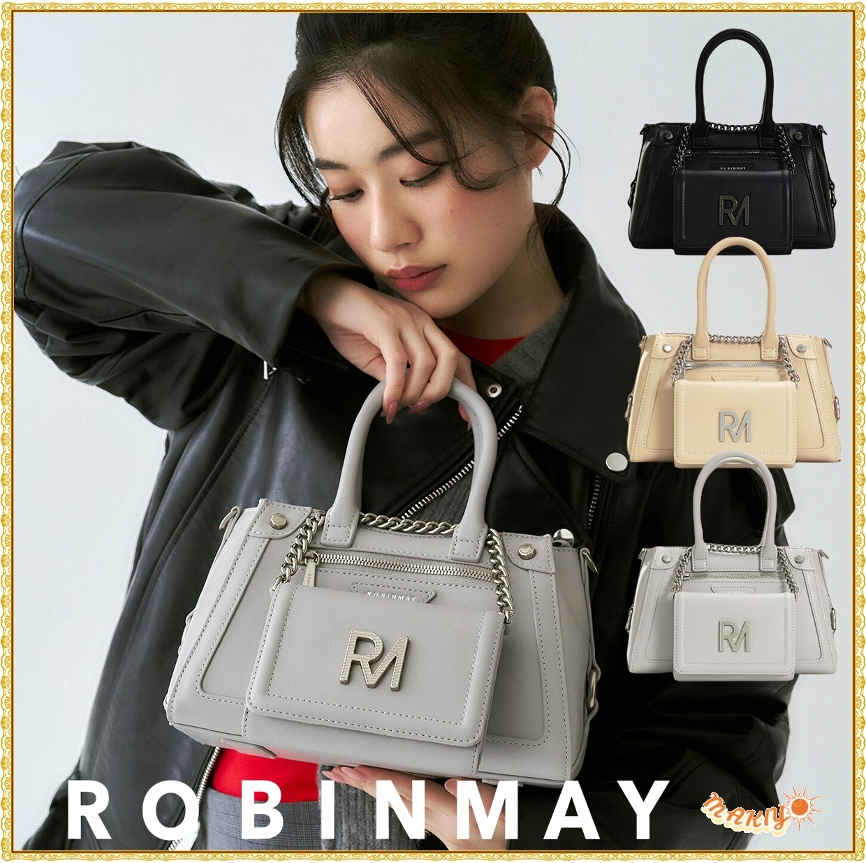送料込★ROBINMAY★黑膠狂想手提包(M)★ミニバッグ付ショルダー