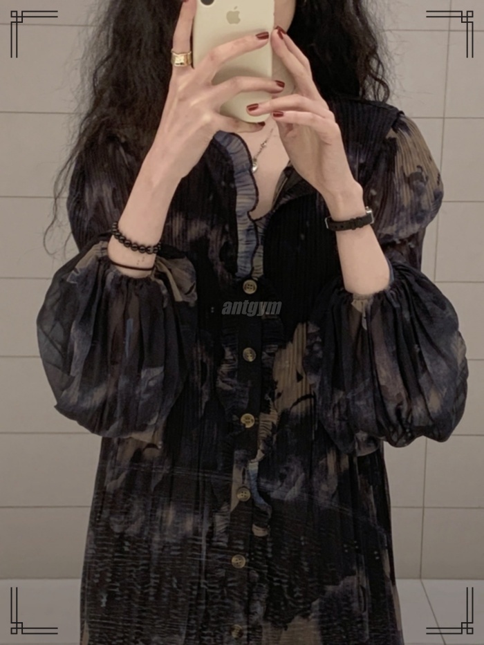 ミディアムワンピース S~XL フラワー シアー フレアスリーブ