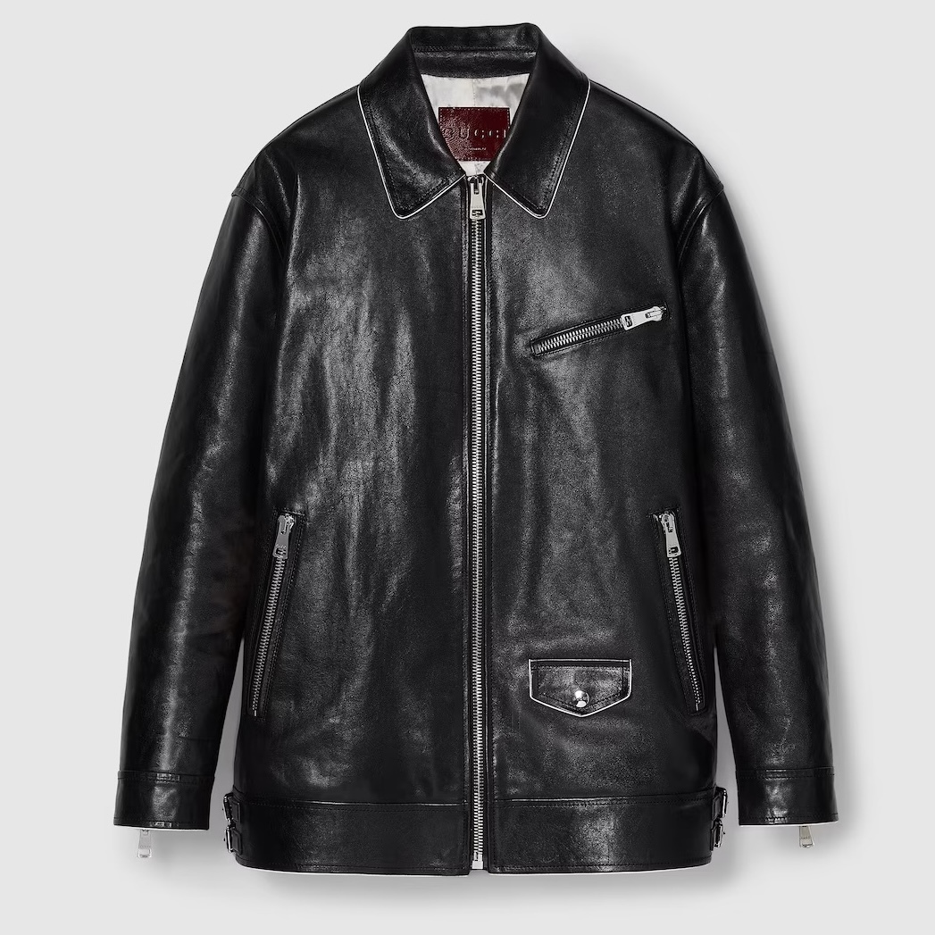 GUCCI《レザー ライダースジャケット》カーフ ブラック DHL 直営
