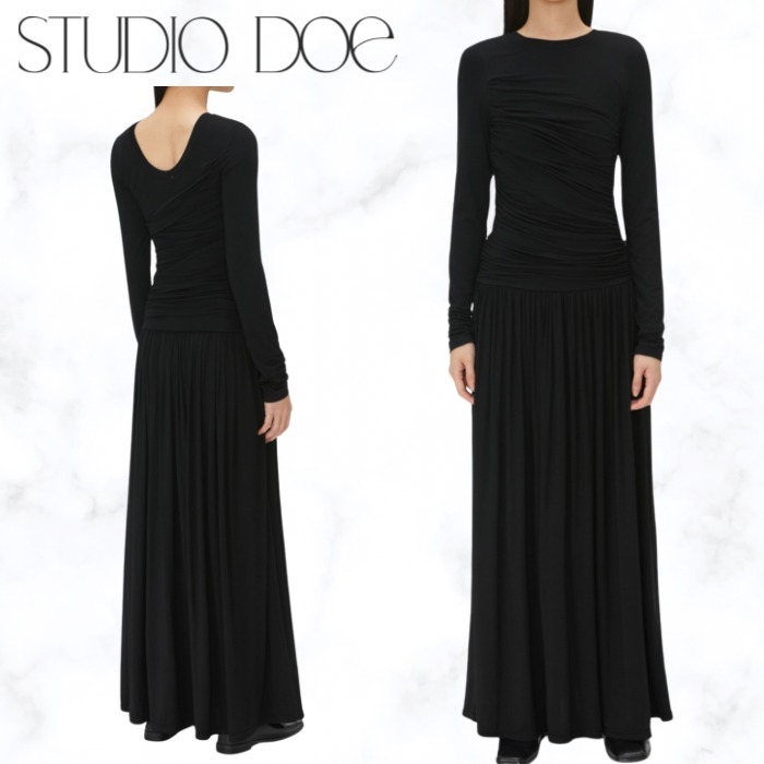 台湾発【STUDIO DOE】プリーツソフトストレッチマキシドレス